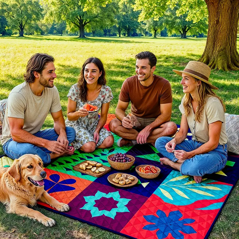 Extra-large 198.12x198.12 cm foldable picnic mat with portable rope. Soft padding design, floral and fruit prints, durable polyester material, perfect for beaches, parks, camping and travel - hand wash only, embossed PU-coated Oxford fabric. - Image 2