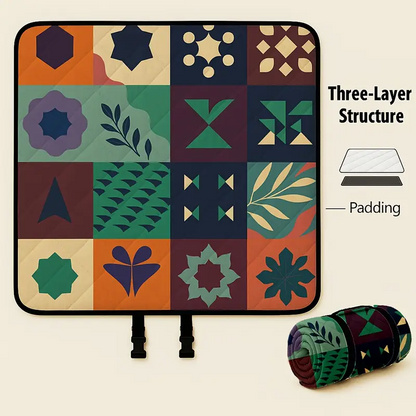 Extra-large 198.12x198.12 cm foldable picnic mat with portable rope. Soft padding design, floral and fruit prints, durable polyester material, perfect for beaches, parks, camping and travel - hand wash only, embossed PU-coated Oxford fabric. - Image 6