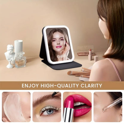LED folding makeup mirror with light, portable travel beauty mirror with light, three-color adjustable light, touch screen, rechargeable - Image 2
