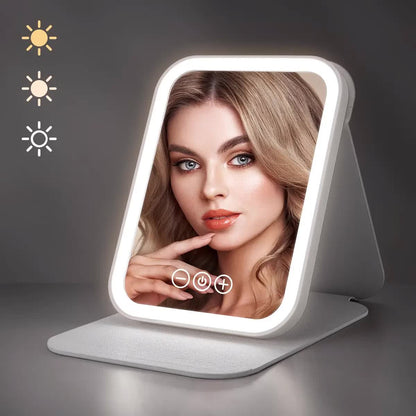 LED folding makeup mirror with light, portable travel beauty mirror with light, three-color adjustable light, touch screen, rechargeable - Image 4