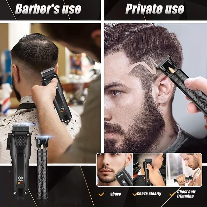 electric hair clipper two-piece set features a trendy and convenient design to meet the needs of family haircuts.   It is safe and easy to operate, providing powerful and precise trimming for styling, beard and sideburns care.   It can easily create an el - Image 4