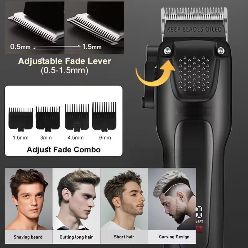 electric hair clipper two-piece set features a trendy and convenient design to meet the needs of family haircuts.   It is safe and easy to operate, providing powerful and precise trimming for styling, beard and sideburns care.   It can easily create an el - Image 7