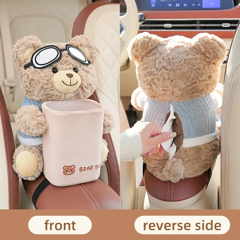 A cute car tissue holder and trash can in one, a creative car storage rack, and a car handrail for storing interior accessories - Image 4