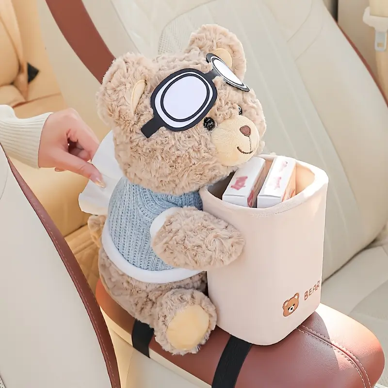 A cute car tissue holder and trash can in one, a creative car storage rack, and a car handrail for storing interior accessories - Image 6