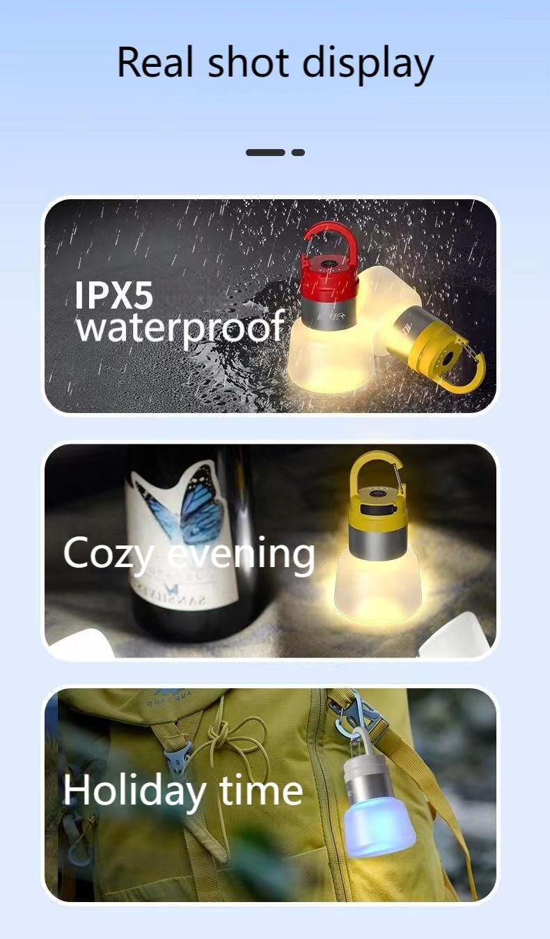Two random color (green - yellow - white - red) outdoor camping lights, convenient for hiking, multi-scenario water bottle lights, ambient lights, suspended hanging lights with focused light - Image 6