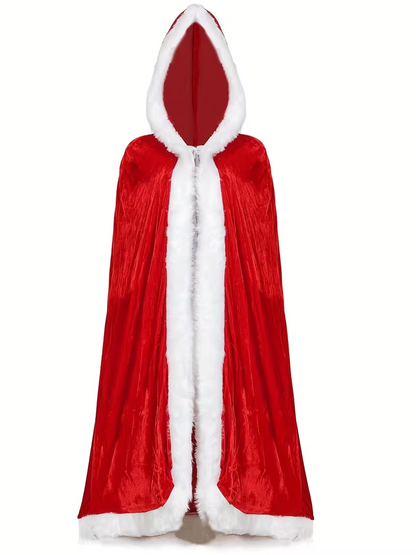 Ladies' elegant hooded cape robe (150cm long)- Long winter coat, long plush fur collar, red - autumn/winter non-elastic fabric, hand-washable casual coat, red and decorated, front cover - Image 5