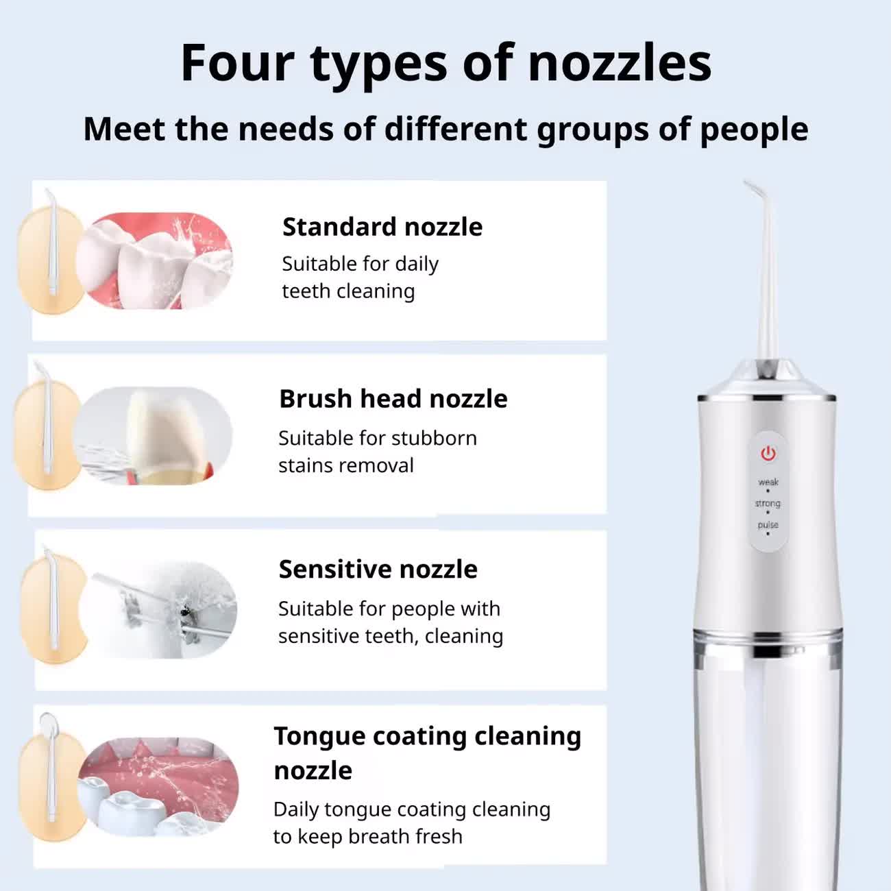 Wireless electric water toothbrush set, equipped with 4 nozzle heads - 360° rotatable nozzles, USB charging, lithium battery, suitable for daily teeth and gum cleaning, suitable for both men and women, is the perfect gift for the holidays. Dental cleaning - Image 3