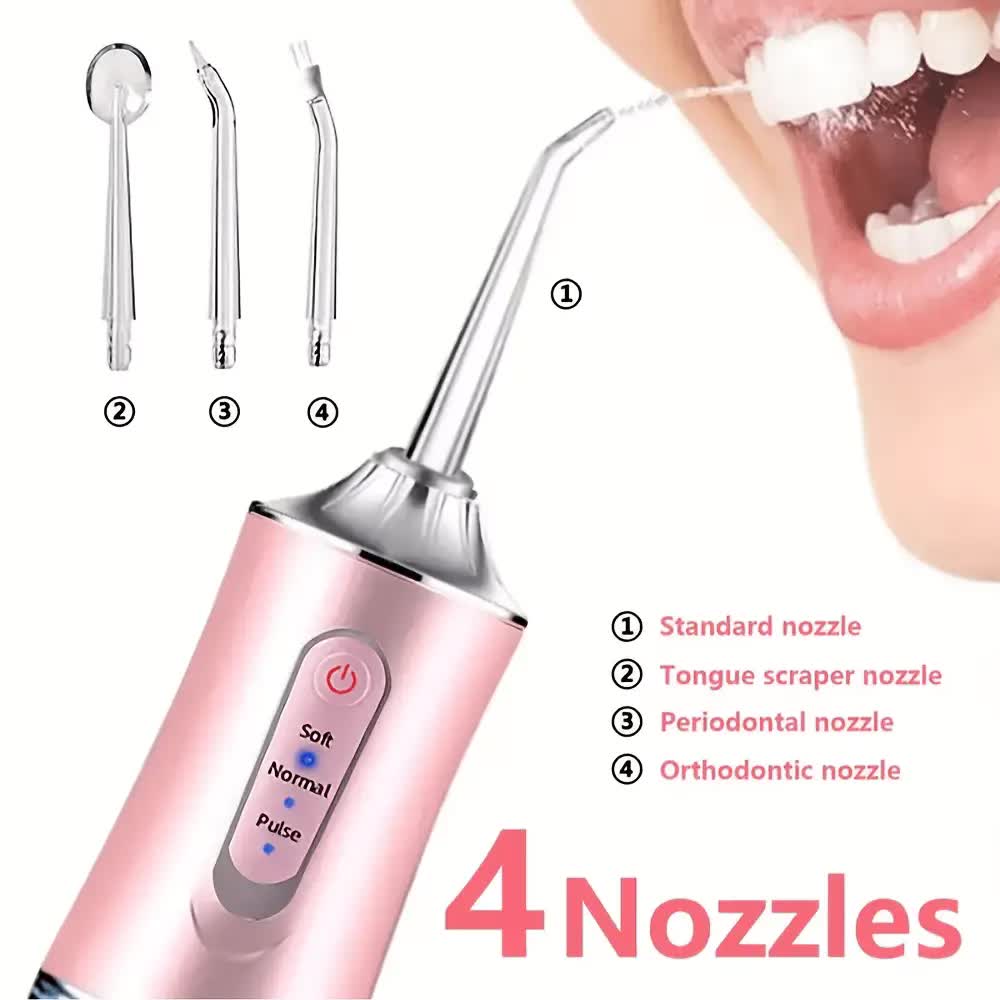 Wireless electric water toothbrush set, equipped with 4 nozzle heads - 360° rotatable nozzles, USB charging, lithium battery, suitable for daily teeth and gum cleaning, suitable for both men and women, is the perfect gift for the holidays. Dental cleaning - Image 5