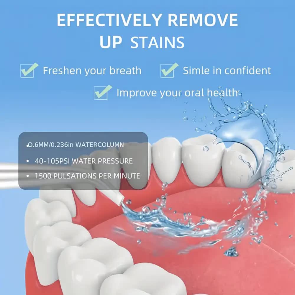 Wireless electric water toothbrush set, equipped with 4 nozzle heads - 360° rotatable nozzles, USB charging, lithium battery, suitable for daily teeth and gum cleaning, suitable for both men and women, is the perfect gift for the holidays. Dental cleaning - Image 7