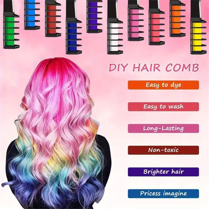 10-color washable temporary hair dye powder set! Safe and non-damaging to hair! Powder comb design! Creative styling products for girls - Image 2