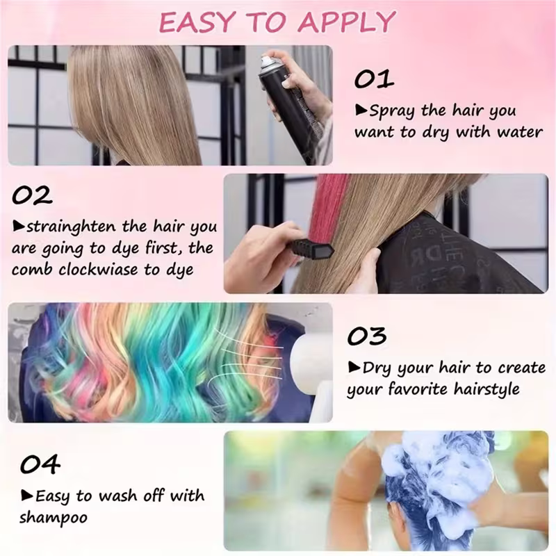 10-color washable temporary hair dye powder set! Safe and non-damaging to hair! Powder comb design! Creative styling products for girls - Image 3