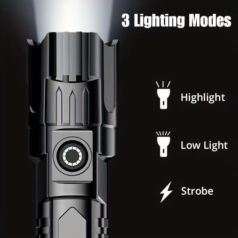 1 USB rechargeable flashlight, ultra-bright LED handheld outdoor emergency light, with telescopic zoom, wide beam, 1800mAh lithium battery, 150 lumens, suitable for camping, hiking, exploration and daily use, camping flashlight - Image 3
