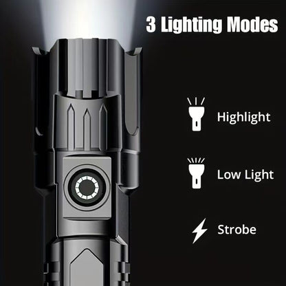 1 USB rechargeable flashlight, ultra-bright LED handheld outdoor emergency light, with telescopic zoom, wide beam, 1800mAh lithium battery, 150 lumens, suitable for camping, hiking, exploration and daily use, camping flashlight - Image 3