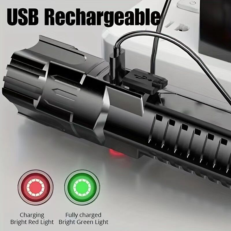 1 USB rechargeable flashlight, ultra-bright LED handheld outdoor emergency light, with telescopic zoom, wide beam, 1800mAh lithium battery, 150 lumens, suitable for camping, hiking, exploration and daily use, camping flashlight - Image 5