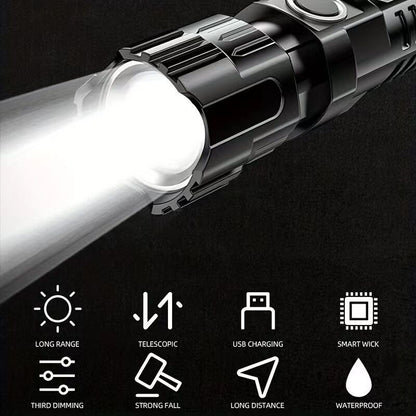 1 USB rechargeable flashlight, ultra-bright LED handheld outdoor emergency light, with telescopic zoom, wide beam, 1800mAh lithium battery, 150 lumens, suitable for camping, hiking, exploration and daily use, camping flashlight - Image 6