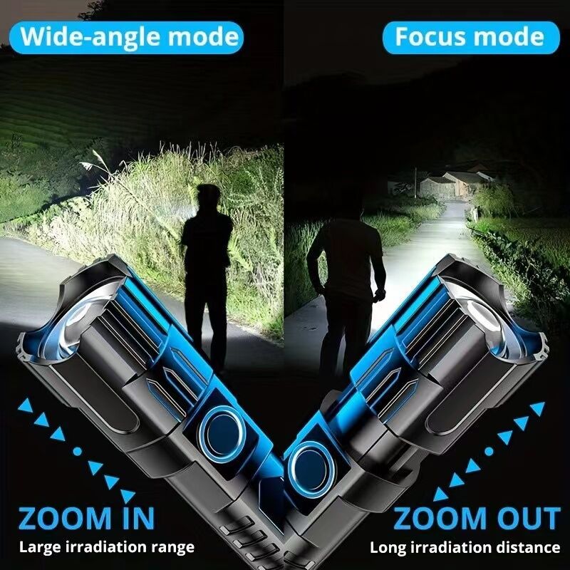 1 USB rechargeable flashlight, ultra-bright LED handheld outdoor emergency light, with telescopic zoom, wide beam, 1800mAh lithium battery, 150 lumens, suitable for camping, hiking, exploration and daily use, camping flashlight - Image 8
