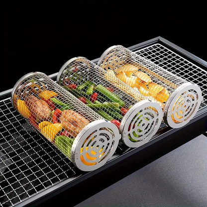 2-Pack Stainless Steel Rotating Grill Baskets with Removable Wooden Handle – Durable 304 Mesh for Veggies, Prawns & More – Perfect for BBQ, Camping & Outdoor Cooking, Great Gift for Dad or Husband - Image 7
