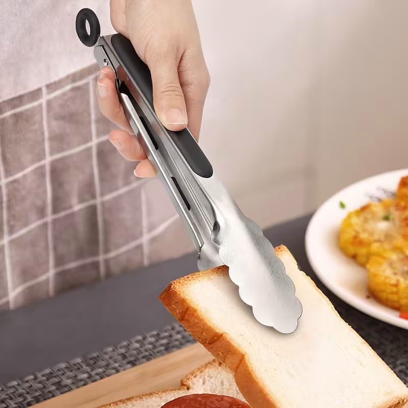 Stainless steel kitchen tongs set (2 pieces), silicone anti-slip handle, lockable barbecue food tongs, 22.86cm & 30.48cm, barbecue cooking tools - Image 4
