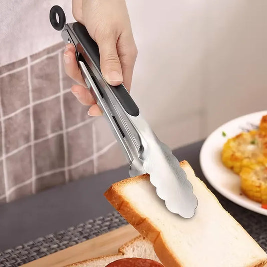 Stainless steel kitchen tongs set (2 pieces), silicone anti-slip handle, lockable barbecue food tongs, 22.86cm & 30.48cm, barbecue cooking tools - Image 4
