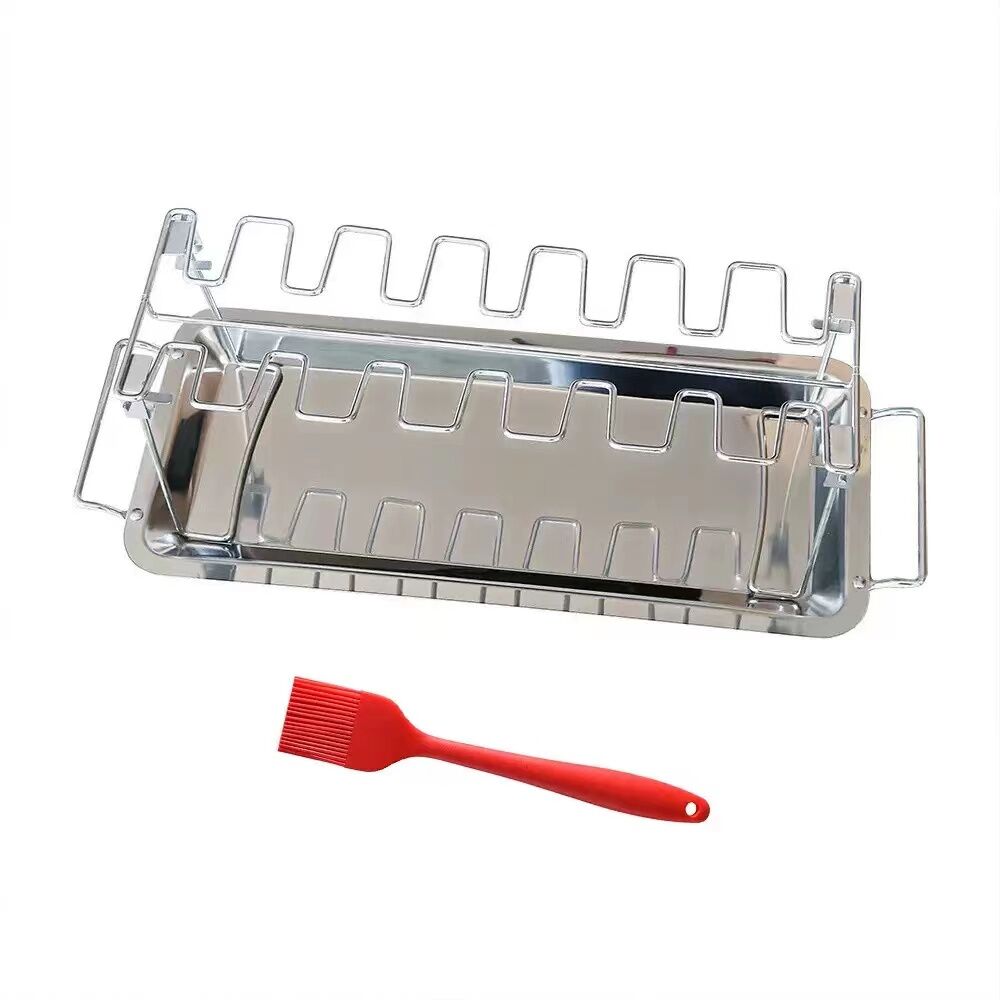 Stainless steel chicken leg and wing rack three-piece set: Foldable standing grill + baking tray + cleaning brush. Suitable for barbecues, smoking, and ovens. Ideal choice for picnics and camping - Image 6