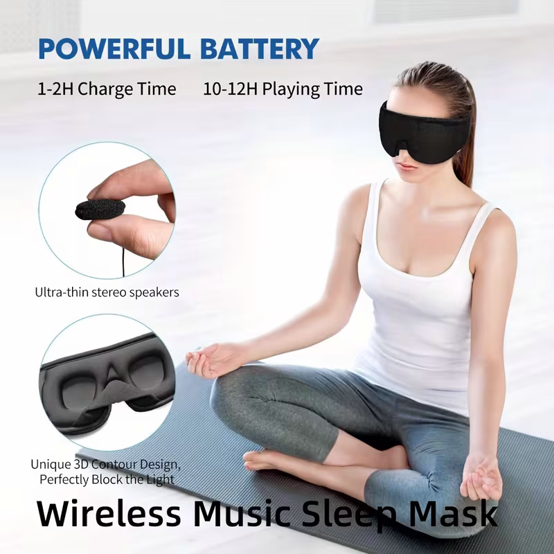 1 3D wireless sleep mask with 5.2BT headphones, the best sleep mask, Type-C charging cable built-in, wireless music eye mask, suitable for both men and women, wireless sleep mask, sleep eye mask, travel sleep aid, portable sleep solution, soft ear pads, l - Image 2