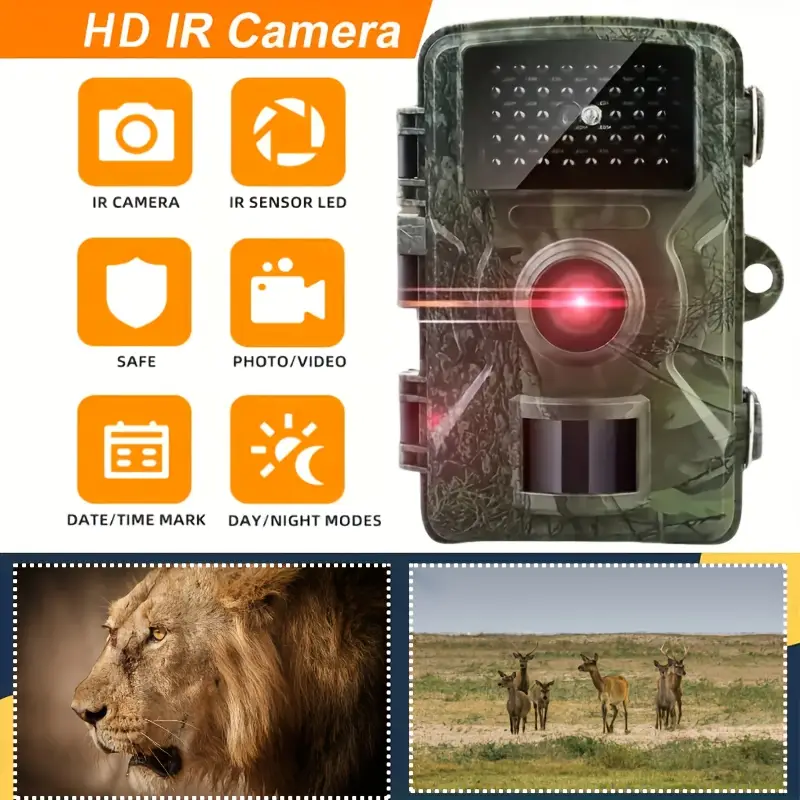 Hiking and hunting camera with night vision function, high-definition, 0.8s trigger, 120 ° wide-angle lens, used for outdoor camping, wildlife monitoring, home security monitoring, orchard monitoring (battery not included) - Image 2