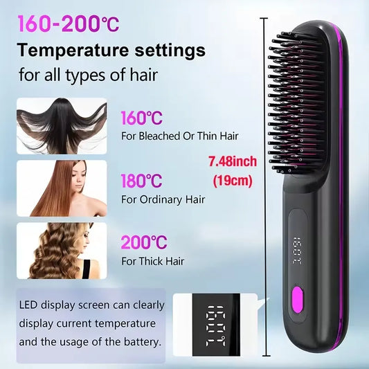 Cordless Hair Straightener Brush, Rapid heating, Hot Comb Hair Straightener for Women, Lightweight, Type-C Charging Port, Anti-Scald, Lightweight, USB Rechargeable - Image 4