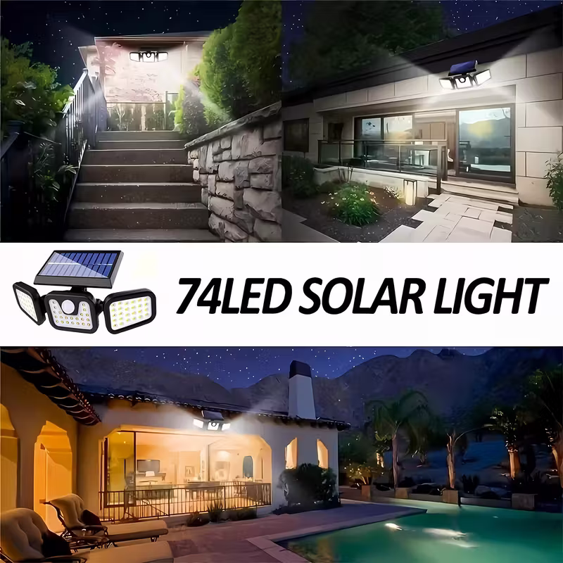 (2-piece set)74 LED solar sensor lights with motion sensors, 3-level brightness mode outdoor wall lights, suitable for front doors, courtyards, garages, and terraces - Image 2