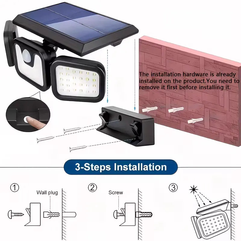 (2-piece set)74 LED solar sensor lights with motion sensors, 3-level brightness mode outdoor wall lights, suitable for front doors, courtyards, garages, and terraces - Image 4