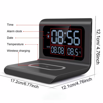 3-in-1 wireless charger, time and temperature display, bedroom desk alarm clock, iPhone 16 15 14 13 12 11 Pro Max/Mini/Plus/XR/X/8 AirPods 2/3/4/Pro/Pro 2 charging dock AirPods 4/3 /Pro/2, compatible with Samsung S25/S23/S22/S21/S20/ Galaxy Buds - Image 7