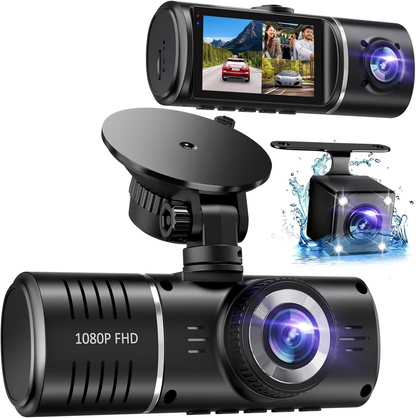 Three-camera dash cam C309, equipped with dual front cameras, an interior camera and a reversing camera - a dash cam for cars. Supports WIFI, loop recording, night vision, motion detection, parking monitoring - suitable for taxis, trucks, SUVs, sedans - c - Image 2