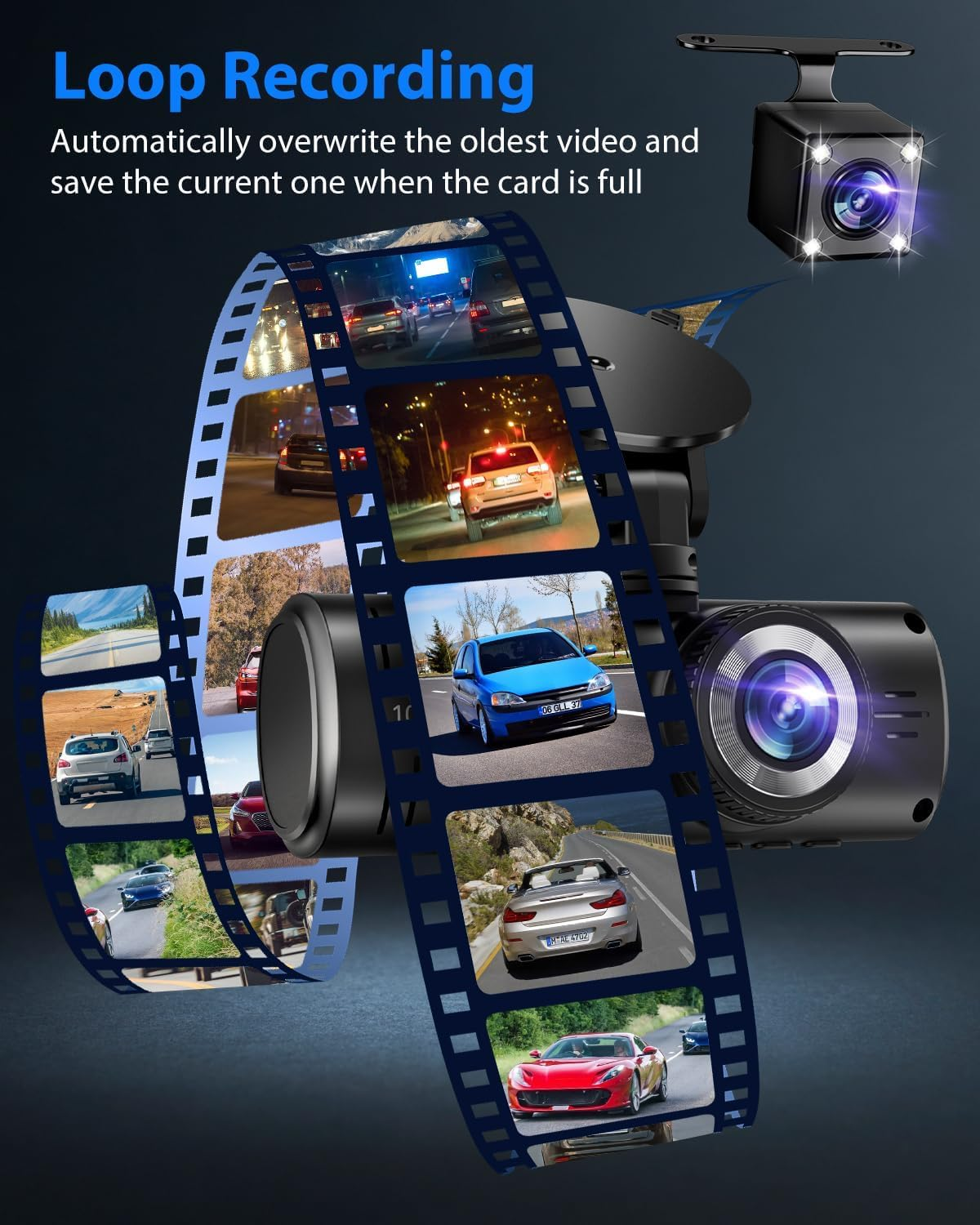 Three-camera dash cam C309, equipped with dual front cameras, an interior camera and a reversing camera - a dash cam for cars. Supports WIFI, loop recording, night vision, motion detection, parking monitoring - suitable for taxis, trucks, SUVs, sedans - c - Image 3