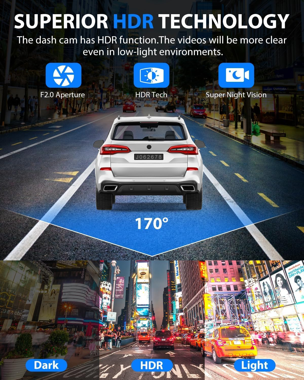 Three-camera dash cam C309, equipped with dual front cameras, an interior camera and a reversing camera - a dash cam for cars. Supports WIFI, loop recording, night vision, motion detection, parking monitoring - suitable for taxis, trucks, SUVs, sedans - c - Image 4