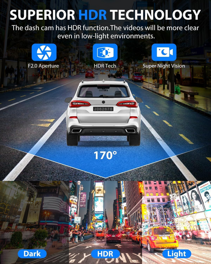 Three-camera dash cam C309, equipped with dual front cameras, an interior camera and a reversing camera - a dash cam for cars. Supports WIFI, loop recording, night vision, motion detection, parking monitoring - suitable for taxis, trucks, SUVs, sedans - c - Image 4