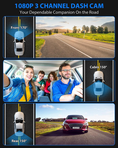 Three-camera dash cam C309, equipped with dual front cameras, an interior camera and a reversing camera - a dash cam for cars. Supports WIFI, loop recording, night vision, motion detection, parking monitoring - suitable for taxis, trucks, SUVs, sedans - c - Image 5
