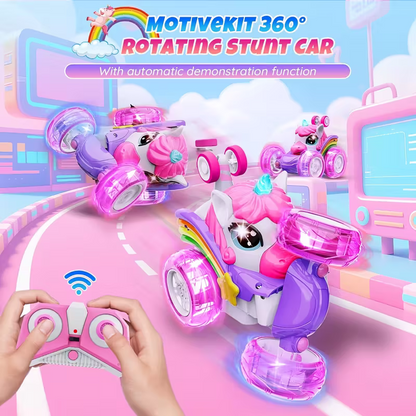 Unicorn remote control car for girls, 360° rotating four-wheel drive stunt remote control car with cute lights, rechargeable toy - children's birthday gift - Image 3