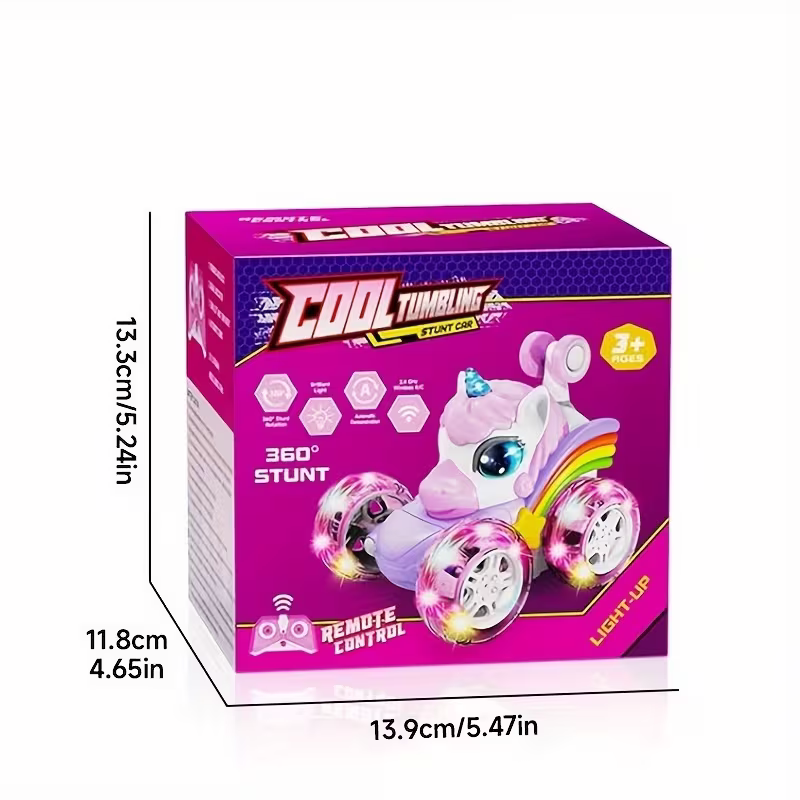 Unicorn remote control car for girls, 360° rotating four-wheel drive stunt remote control car with cute lights, rechargeable toy - children's birthday gift - Image 4