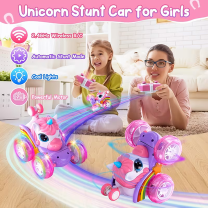 Unicorn remote control car for girls, 360° rotating four-wheel drive stunt remote control car with cute lights, rechargeable toy - children's birthday gift - Image 7