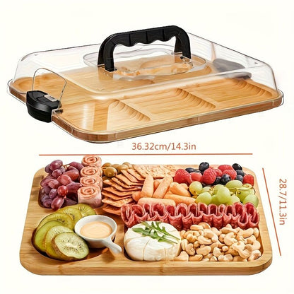 1pc Cheese Tray with Transparent Acrylic Lid - Portable Deli Platter for Camping, Parties, Restaurants | Holiday Appetizer, Deli and Snack Serving Tray, Back Can Be Used for Cutting Board, Party Snack Organizer, Safe Snapon Lid - Image 2