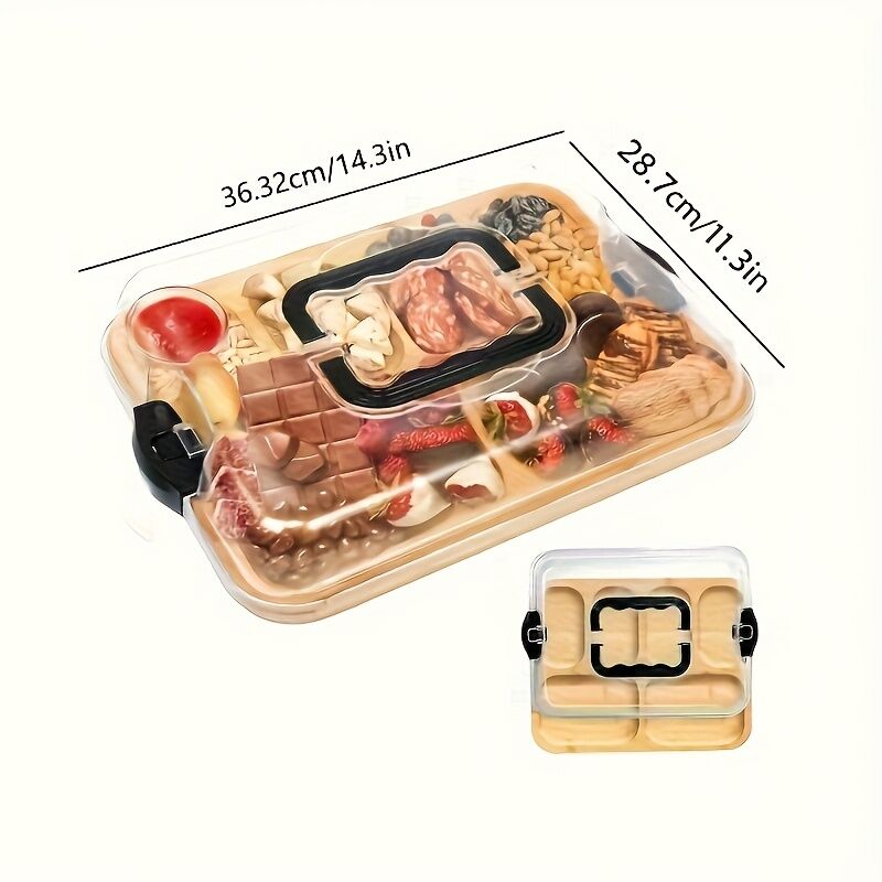 1pc Cheese Tray with Transparent Acrylic Lid - Portable Deli Platter for Camping, Parties, Restaurants | Holiday Appetizer, Deli and Snack Serving Tray, Back Can Be Used for Cutting Board, Party Snack Organizer, Safe Snapon Lid - Image 4
