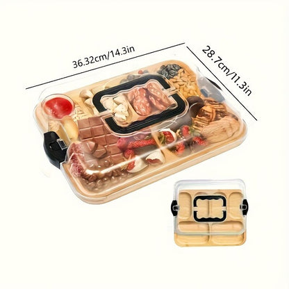 1pc Cheese Tray with Transparent Acrylic Lid - Portable Deli Platter for Camping, Parties, Restaurants | Holiday Appetizer, Deli and Snack Serving Tray, Back Can Be Used for Cutting Board, Party Snack Organizer, Safe Snapon Lid - Image 4