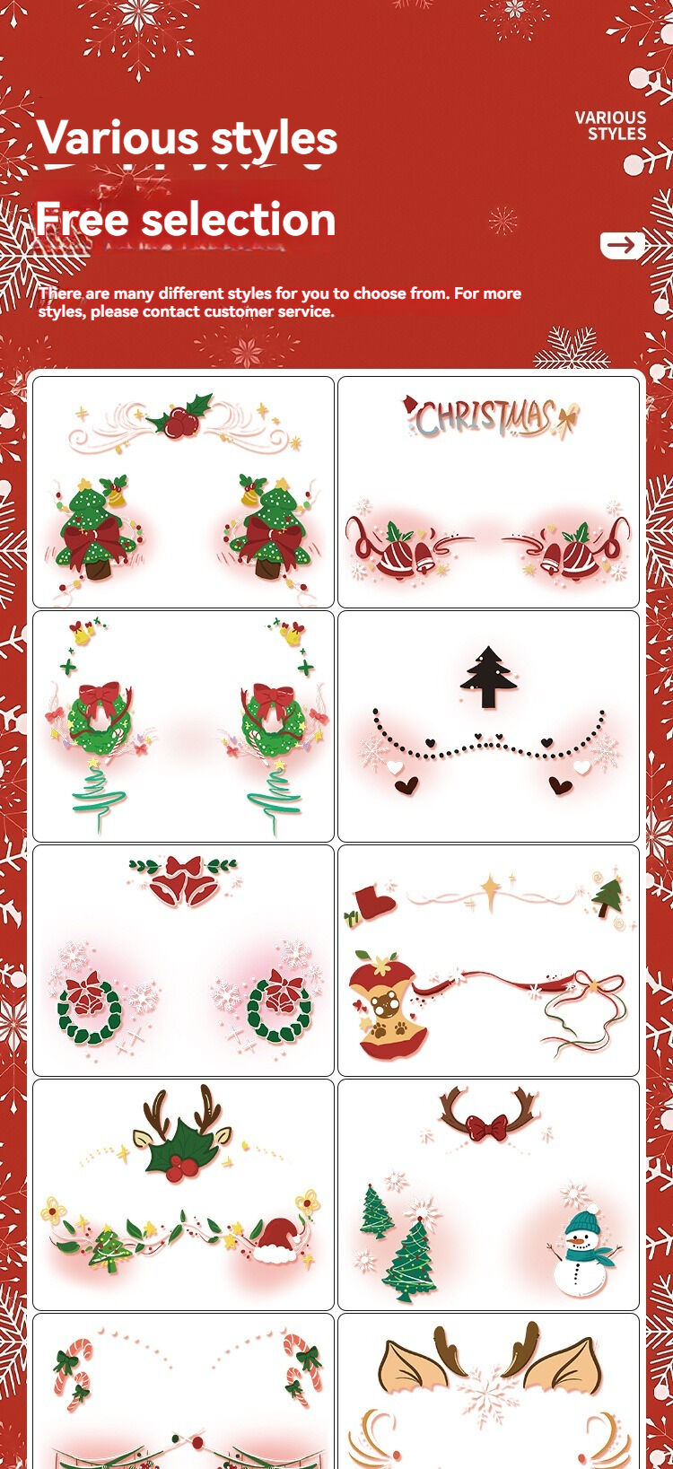 Christmas makeup face stickers, waterproof and sweat-proof face stickers, temporary makeup party stickers, embossed freckle stickers, cute face stickers 20 pieces - Image 2