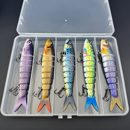 QQNAL5PCS Lure Beginner Set - 7-section sink bait suitable for both fresh and saltwater, stylish swimming style, long-distance casting without breaking the line, comes with a waterproof box, catch all species of bass, trout, and pike in one net. - Image 2