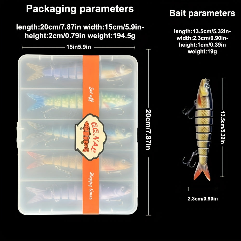QQNAL5PCS Lure Beginner Set - 7-section sink bait suitable for both fresh and saltwater, stylish swimming style, long-distance casting without breaking the line, comes with a waterproof box, catch all species of bass, trout, and pike in one net. - Image 3