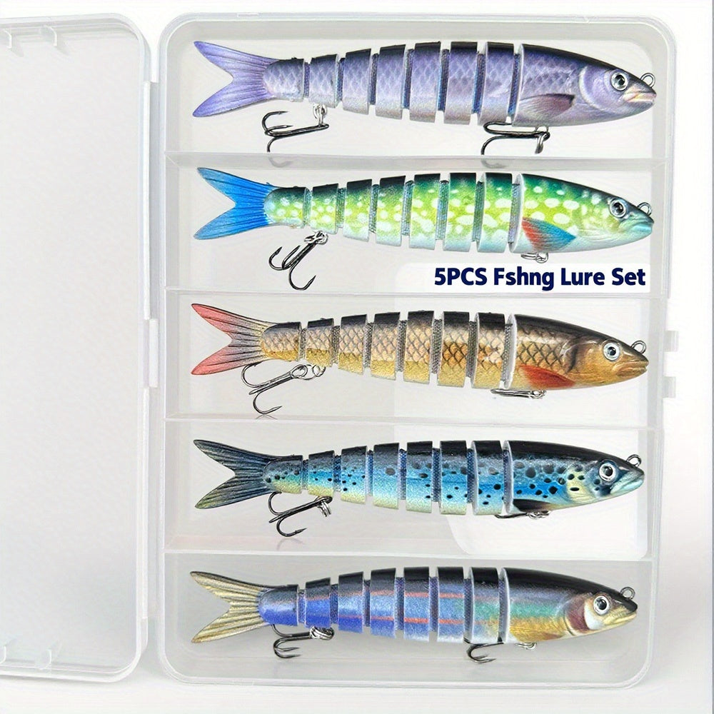 QQNAL5PCS Lure Beginner Set - 7-section sink bait suitable for both fresh and saltwater, stylish swimming style, long-distance casting without breaking the line, comes with a waterproof box, catch all species of bass, trout, and pike in one net. - Image 6
