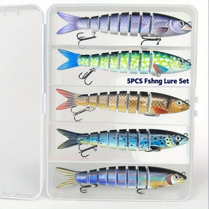 QQNAL5PCS Lure Beginner Set - 7-section sink bait suitable for both fresh and saltwater, stylish swimming style, long-distance casting without breaking the line, comes with a waterproof box, catch all species of bass, trout, and pike in one net. - Image 6
