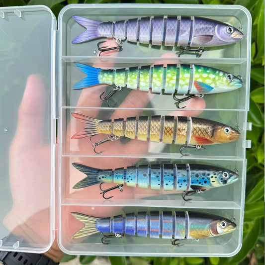 QQNAL5PCS Lure Beginner Set - 7-section sink bait suitable for both fresh and saltwater, stylish swimming style, long-distance casting without breaking the line, comes with a waterproof box, catch all species of bass, trout, and pike in one net. - Image 7