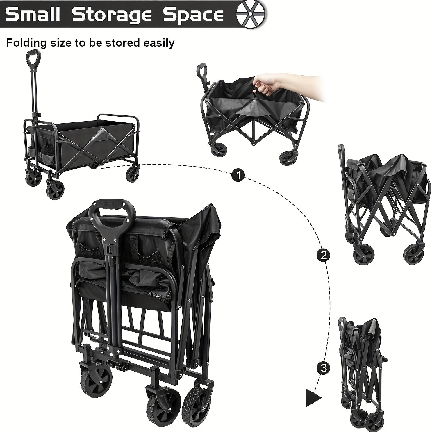 250KG Load Capacity 300L Large Capacity Heavy Duty Foldable Beach Car - All-Terrain Foldable Multi-Functional Handcart with Large Wheels, Side Pockets and Brakes - Durable Oxford Fabric and Stainless Steel Structure, Suitable for Camping, Garden, Sports a - Image 3