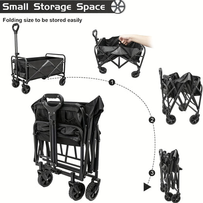 250KG Load Capacity 300L Large Capacity Heavy Duty Foldable Beach Car - All-Terrain Foldable Multi-Functional Handcart with Large Wheels, Side Pockets and Brakes - Durable Oxford Fabric and Stainless Steel Structure, Suitable for Camping, Garden, Sports a - Image 3