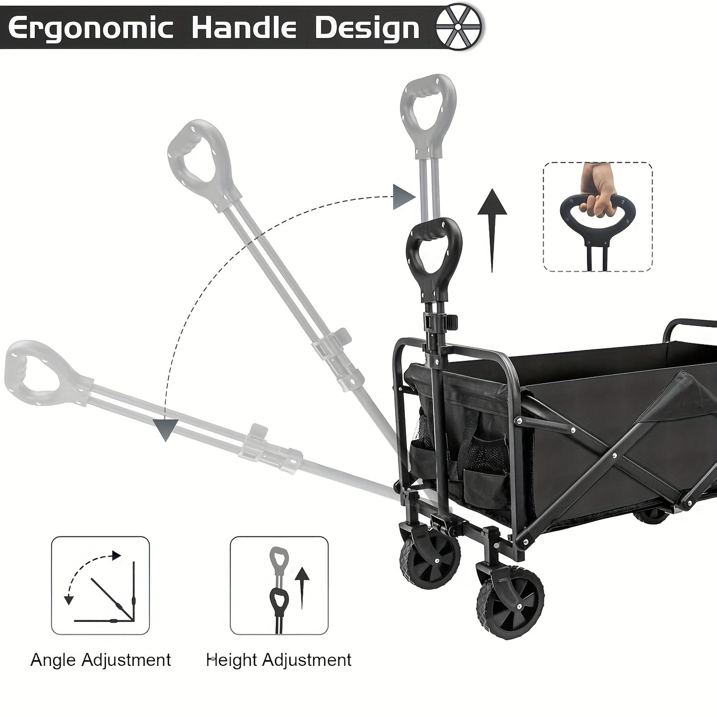250KG Load Capacity 300L Large Capacity Heavy Duty Foldable Beach Car - All-Terrain Foldable Multi-Functional Handcart with Large Wheels, Side Pockets and Brakes - Durable Oxford Fabric and Stainless Steel Structure, Suitable for Camping, Garden, Sports a - Image 4